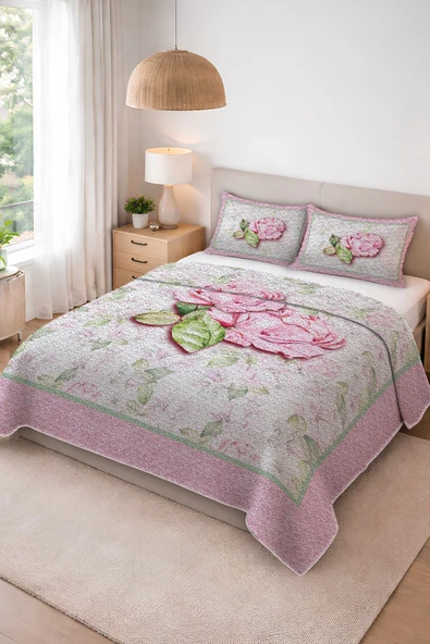 Parlak Kadife Kumaş Kapitoneli Çift Kişilik Yatak Örtüsü Seti (3 Parça) CKY0082 RENKLİ 240 X 260 ürün görseli 1
