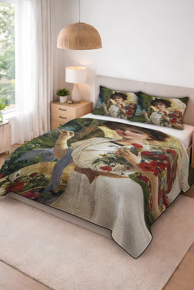 Parlak Kadife Kumaş Kapitoneli Çift Kişilik Yatak Örtüsü Seti (3 Parça) CKY0075 RENKLİ 240 X 260 ürün görseli 1