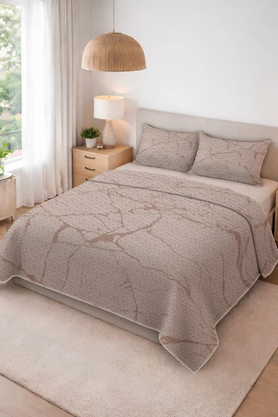 Parlak Kadife Kumaş Kapitoneli Çift Kişilik Yatak Örtüsü Seti (3 Parça) CKY0039 RENKLİ 240 X 260 ürün görseli 1