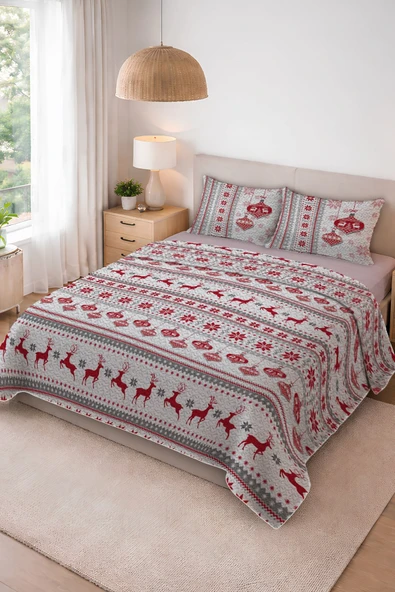 Parlak Kadife Kumaş Kapitoneli Çift Kişilik Yatak Örtüsü Seti (3 Parça) CKY0042 RENKLİ 240 X 260 ürün görseli 1