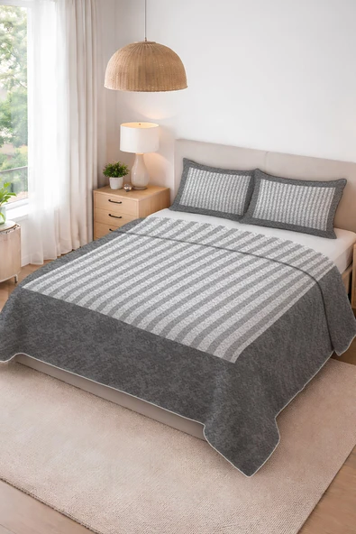 Parlak Kadife Kumaş Kapitoneli Çift Kişilik Yatak Örtüsü Seti (3 Parça) CKY0058 RENKLİ 240 X 260 ürün görseli 1