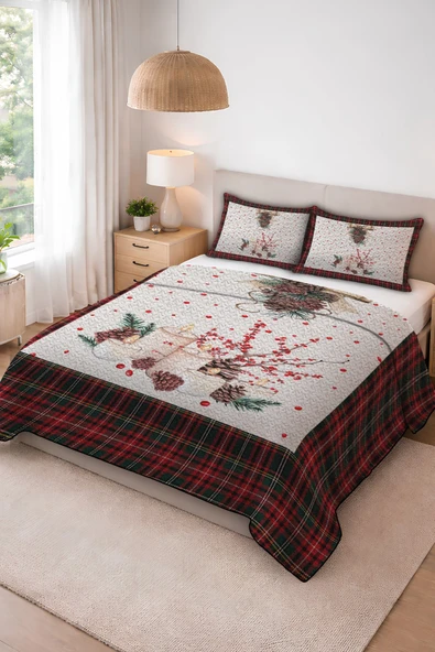Parlak Kadife Kumaş Kapitoneli Çift Kişilik Yatak Örtüsü Seti (3 Parça) CKY0043 RENKLİ 240 X 260 ürün görseli 1