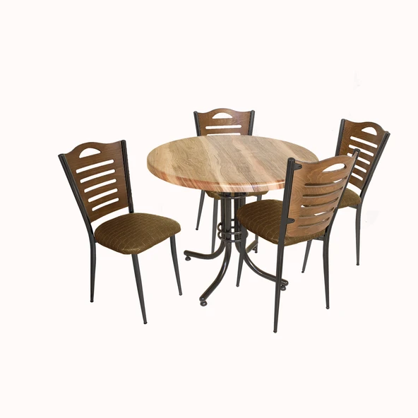 Buket - Papelli Masa Takımı - Yuvarlak 90cm Çap (Werzalit, Wermodin ve Allzalit Tabla) - (Indiana Wood-Kahve) ürün görseli 1