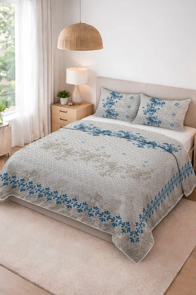 Parlak Kadife Kumaş Kapitoneli Çift Kişilik Yatak Örtüsü Seti (3 Parça) CKY0061 RENKLİ 240 X 260 ürün görseli 1