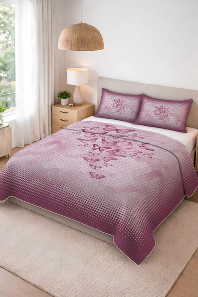 Parlak Kadife Kumaş Kapitoneli Çift Kişilik Yatak Örtüsü Seti (3 Parça) CKY0080 RENKLİ 240 X 260 ürün görseli 1
