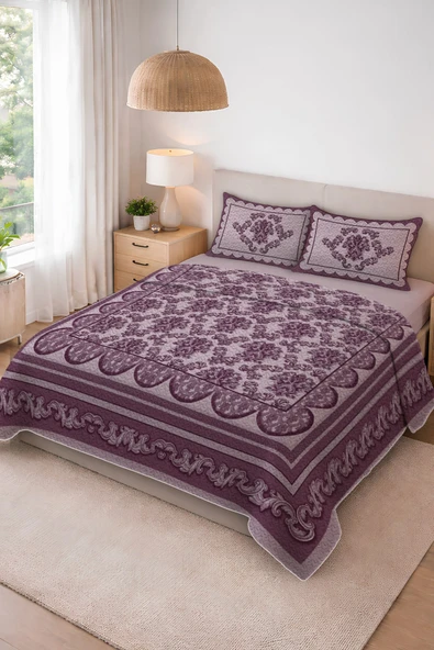 Parlak Kadife Kumaş Kapitoneli Çift Kişilik Yatak Örtüsü Seti (3 Parça) CKY0046 RENKLİ 240 X 260 ürün görseli 1