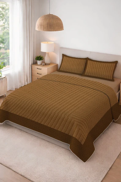 Parlak Kadife Kumaş Kapitoneli Çift Kişilik Yatak Örtüsü Seti (3 Parça) CKY0057 RENKLİ 240 X 260 ürün görseli 1