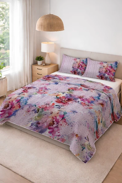 Parlak Kadife Kumaş Kapitoneli Çift Kişilik Yatak Örtüsü Seti (3 Parça) CKY0081 RENKLİ 240 X 260 ürün görseli 1