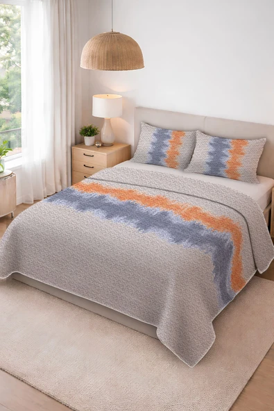 Parlak Kadife Kumaş Kapitoneli Çift Kişilik Yatak Örtüsü Seti (3 Parça) CKY0067 RENKLİ 240 X 260 ürün görseli 1