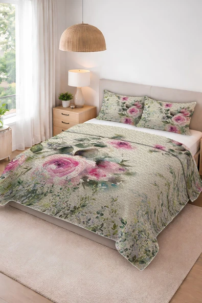 Parlak Kadife Kumaş Kapitoneli Çift Kişilik Yatak Örtüsü Seti (3 Parça) CKY0083 RENKLİ 240 X 260 ürün görseli 1
