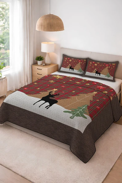 Parlak Kadife Kumaş Kapitoneli Çift Kişilik Yatak Örtüsü Seti (3 Parça) CKY0040 RENKLİ 240 X 260 ürün görseli 1