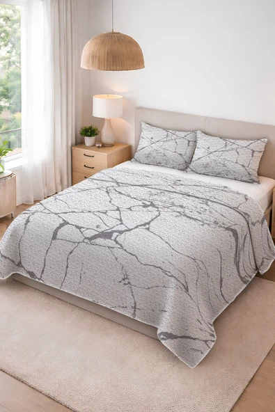 Parlak Kadife Kumaş Kapitoneli Çift Kişilik Yatak Örtüsü Seti (3 Parça) CKY0037 RENKLİ 240 X 260 ürün görseli 1