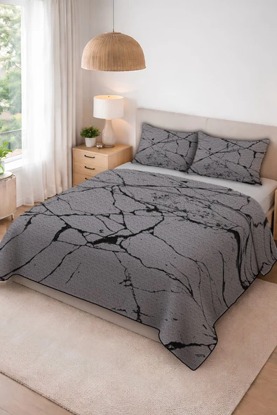 Parlak Kadife Kumaş Kapitoneli Çift Kişilik Yatak Örtüsü Seti (3 Parça) CKY0036 RENKLİ 240 X 260 ürün görseli 1