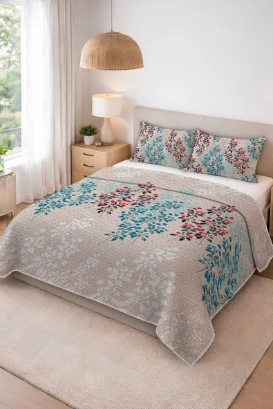 Parlak Kadife Kumaş Kapitoneli Çift Kişilik Yatak Örtüsü Seti (3 Parça) CKY0074 RENKLİ 240 X 260 ürün görseli 1