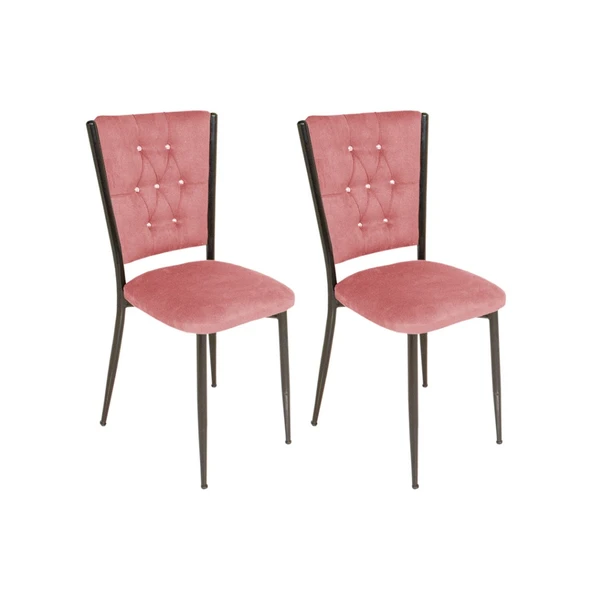 Kapitoneli Sandalye ESB (Kumaş) 2 Adet - Pembe ürün görseli 1