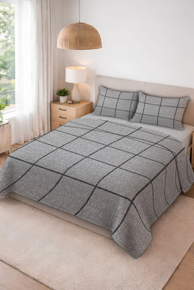 Parlak Kadife Kumaş Kapitoneli Çift Kişilik Yatak Örtüsü Seti (3 Parça) CKY0035 RENKLİ 240 X 260 ürün görseli 1