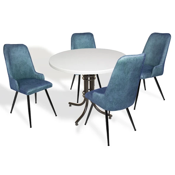 Buket - Çırağan Mutfak Masa Takımı - Yuvarlak 90cm Çap (Werzalit, Wermodin ve Allzalit Tabla) - Beyaz-Mavi ürün görseli 1