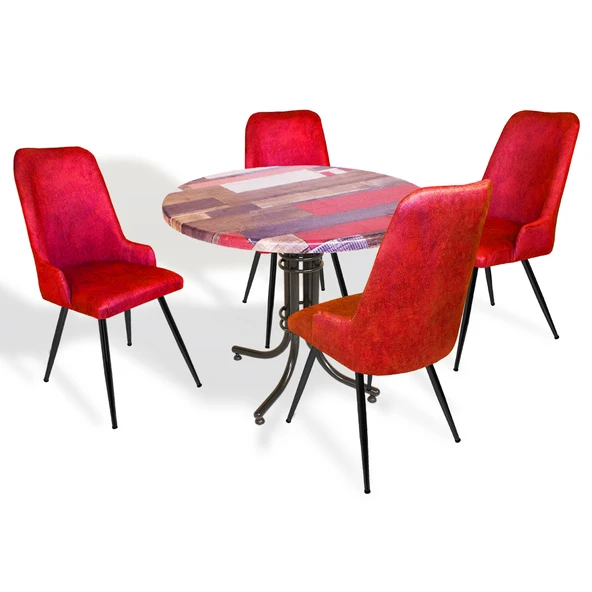 Buket - Çırağan Mutfak Masa Takımı - Yuvarlak 90cm Çap (Werzalit, Wermodin ve Allzalit Tabla) - Red Wood-Kırmızı ürün görseli 1
