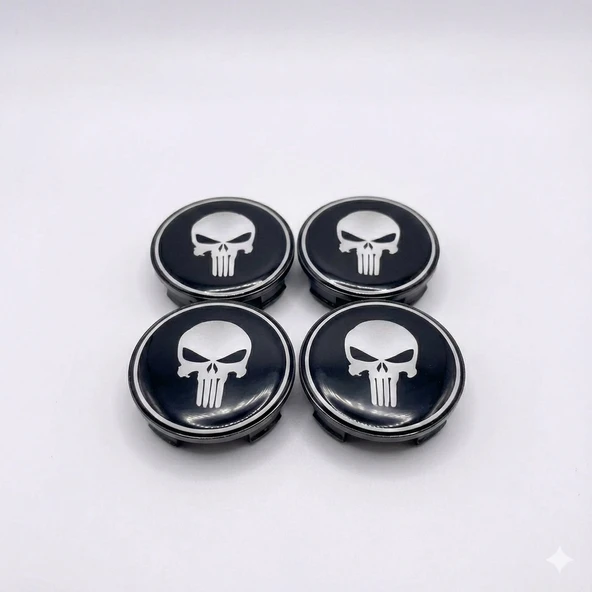 Beyaz Punisher Damla Geçme Jant Göbek Kapağı 4 lü Set 55/58mm Siyah ürün görseli 1
