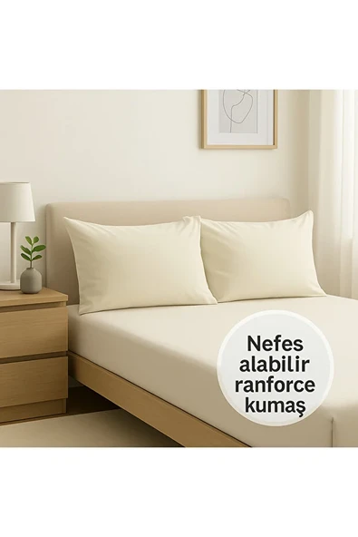 2’li Yastık Kılıfı %100 Pamuk Ranforce 50x70 cm , Beyaz ürün görseli 1