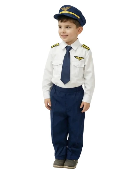 Uzun Kol Gömlekli Apoletli Erkek Çocuk Pilot Kostümü ürün görseli 1