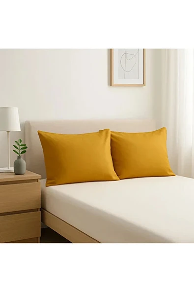 2li Yastık Kılıfı 50x70 cm, %100 Pamuk, Hardal ürün görseli 1