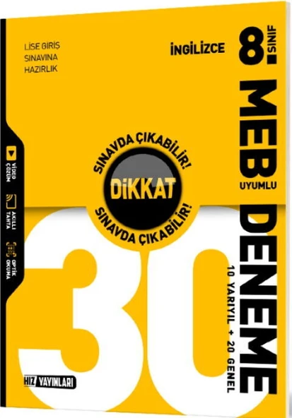 Hız Yayınları 8. Sınıf İngilizce Dikkat Sınavda Çıkabilir 30 Deneme Hız Yayınları ürün görseli 1