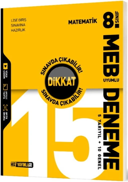 Hız Yayınları 8. Sınıf Matematik Dikkat Sınavda Çıkabilir 15 Deneme Hız Yayınları ürün görseli 1