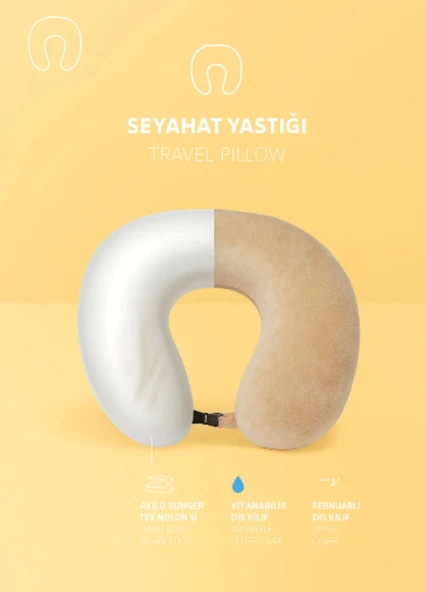 armegeda sıradışı tasarımlar Armegeda Visco, Seyahat, Boyun, Yastığı, Rahat, Uyku, BEJ kadifemsi ürün görseli 1