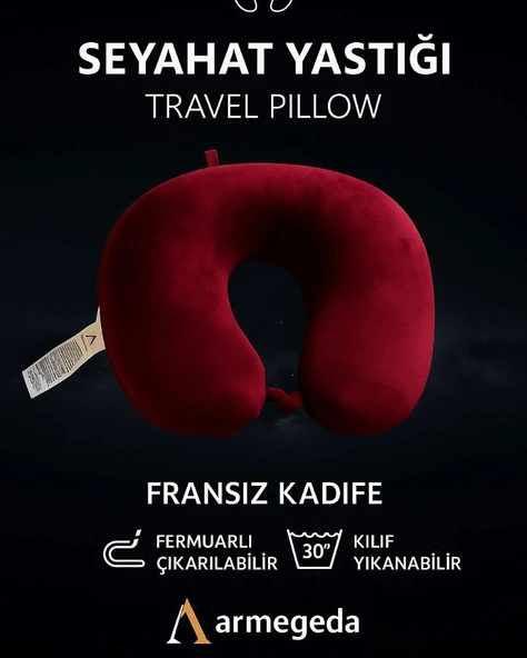 armegeda sıradışı tasarımlar Armegeda Visco, Seyahat, Boyun, Yastığı, Rahat, Uyku Kırmızı kadifemsi ürün görseli 1