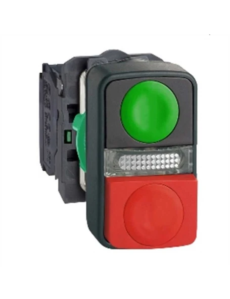 Schneider XB5AW73731B5 22 mm Yeşil/Kırmızı İkili Çıkık Işıklı Buton 24V ürün görseli 1