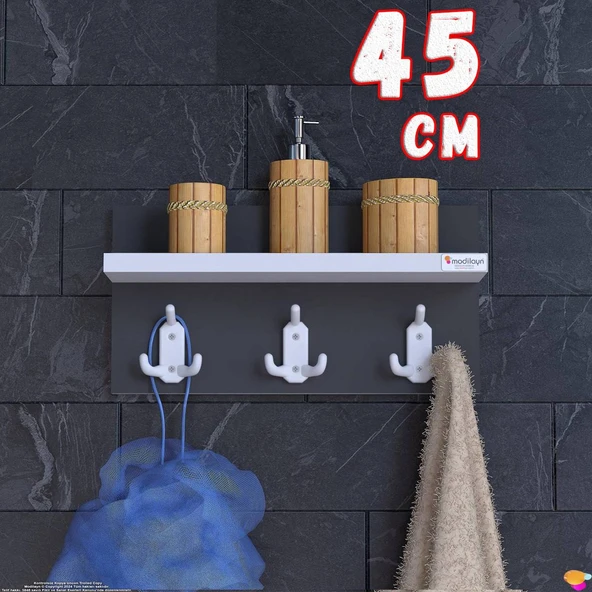 Modilayn Kedi Serisi 3’lü Banyo Askısı Seti: 41,4x18 cm, 9 Kancalı Raflı Düzenleyici, Yer Tasarrufu. ürün görseli 1