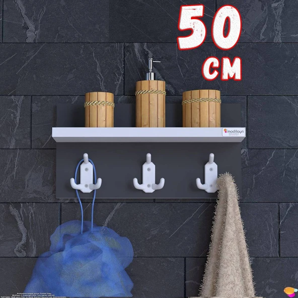 Modilayn Kedi Serisi 3’lü Banyo Askısı Seti: 46,4x18cm, 9 Kancalı Raflı Düzenleyici, Yer Tasarrufu. ürün görseli 1