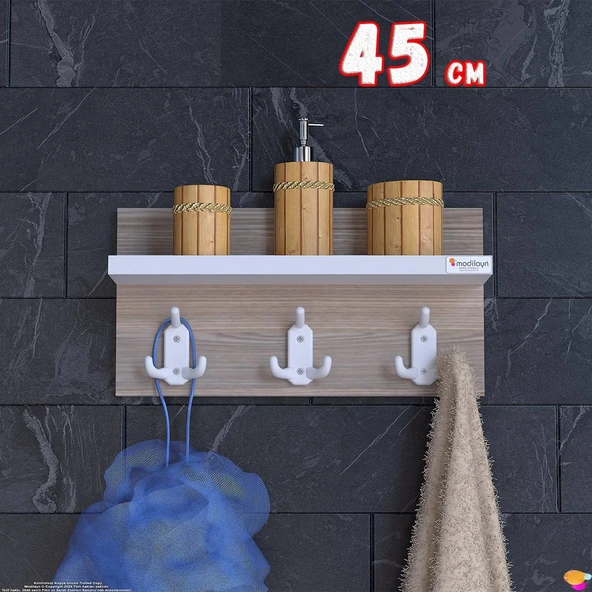 Modilayn Kedi Serisi 41,4x18 cm, 3’lü Banyo Askısı Seti: 9 Kancalı Raflı Düzenleyici, Yer Tasarrufu. ürün görseli 1