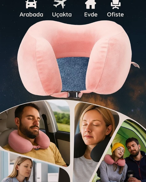 Armegeda Visco Seyahat Yastığı PEMBE Ergonomik ,ortapedik Boyun destekli yastık ürün görseli 1