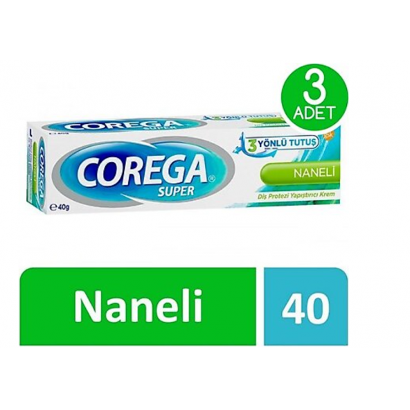 Corega Süper Diş Protezi Yapıştırıcı Naneli Krem 40 gr 3 Adet ürün görseli 1