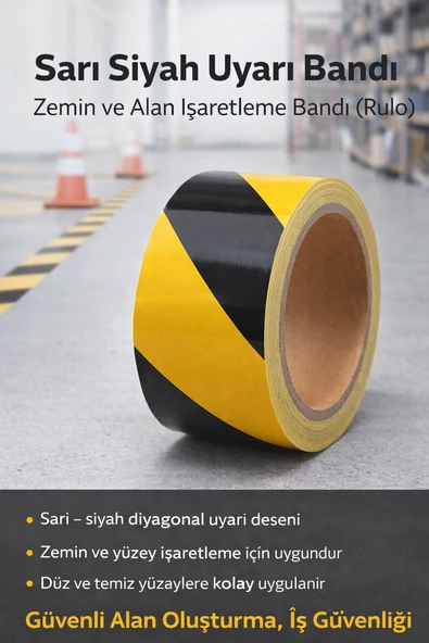 Sarı Siyah Reflekli Uyarı Bandı  Zemin ve Alan İşaretleme Bandı (Rulo) ürün görseli 1
