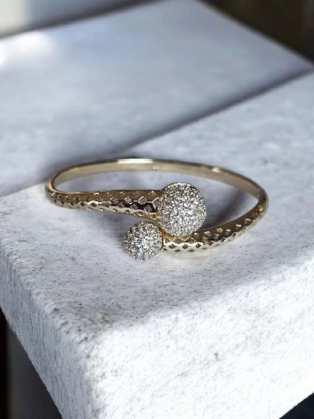 14K GOLD KAPLAMA İKİ TOP KAŞIKLI KELEPÇE ürün görseli 1