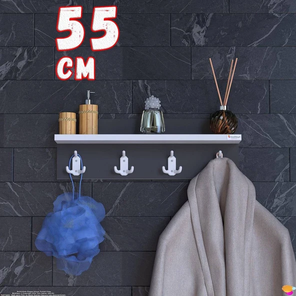 Modilayn Kedi Serisi 4’lü Banyo Askısı Seti | 51,4x18 cm 12 Kancalı Raflı Düzenleyici Yer Tasarrufu. ürün görseli 1