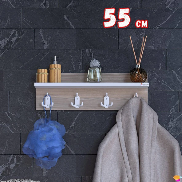 Modilayn Kedi Serisi 51,4x18 cm, 4’lü Banyo Askısı Seti | 12 Kancalı Raflı Düzenleyici Yer Tasarrufu ürün görseli 1
