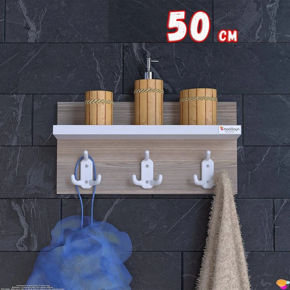 Modilayn Kedi Serisi 46,4x18 cm 3’lü Banyo Askısı Seti: 9 Kancalı Raflı Düzenleyici, Yer Tasarrufu ürün görseli 1