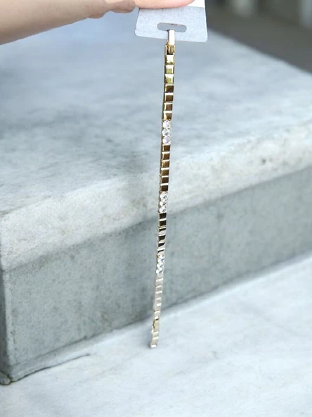 14K Gold Renkli Vip Seri Üç Taşlı Bileklik ürün görseli 1