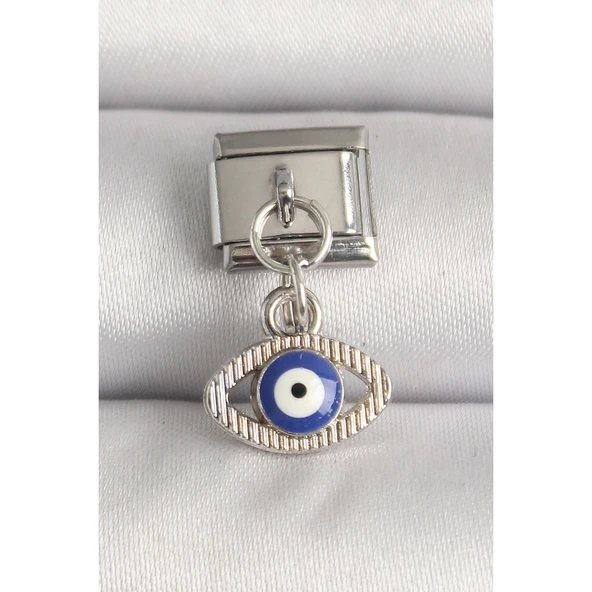 316L Çelik Gümüş Renk Nazar Boncuk Detaylı Göz Model Nomination Charm (Timya/1395) 192327 ürün görseli 1