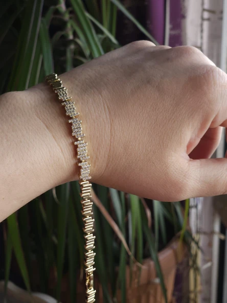 14K Gold İkili Yıldız Vip Seri Zikzak Bileklik ürün görseli 1