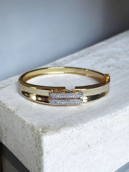 14K GOLD KAPLAMA İKİ TUR TAŞLI KELEPÇE ürün görseli 1