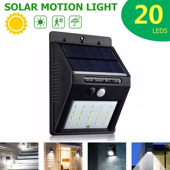 20 Ledli Hareket Sensörlü Dış Mekan Solar Lamba - Resim 3