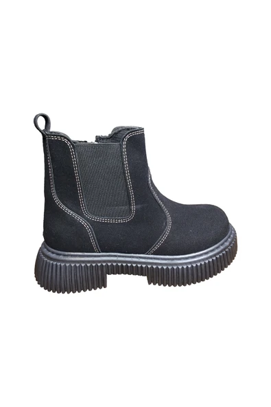 OrtopedikAL 1087 Filet Unisex Erkek Ve Kız Çocuk Bot Siyah Süet Yanı Lastikli ve Fermuarlı Anatomik ürün görseli 1