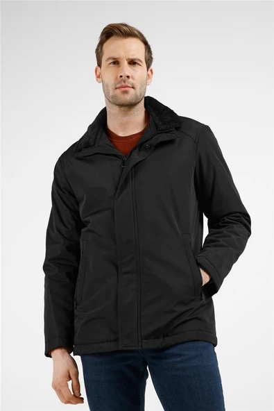 Siyah Dik Yaka Slim Fit Classic Kaban 1008255154 ürün görseli 1