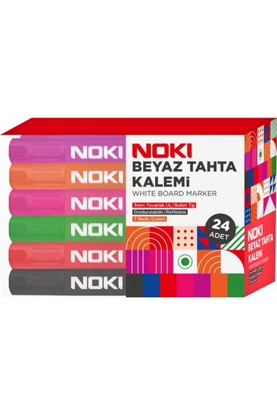 Noki Doldurulabilir Beyaz Tahta Kalemi 24'lü Pet 7 Renk ürün görseli 1