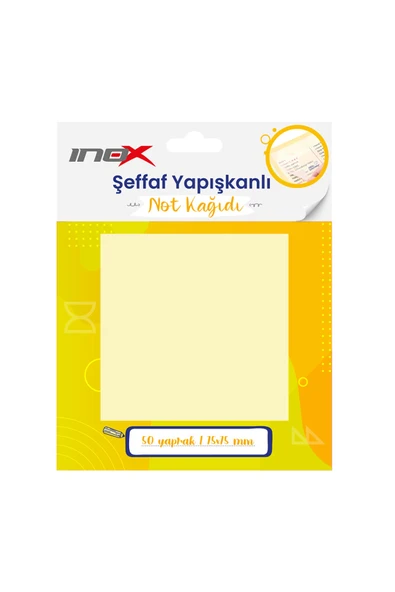 VİVA İnox Şeffaf Yapışkanlı Not Kağıdı 75x75 Sarı 50'li ürün görseli 1